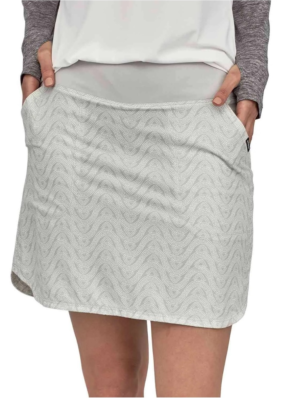 Patagonia Light Gray Active Mini Skort with Subtle Wave Print Tech Pants Sz XL